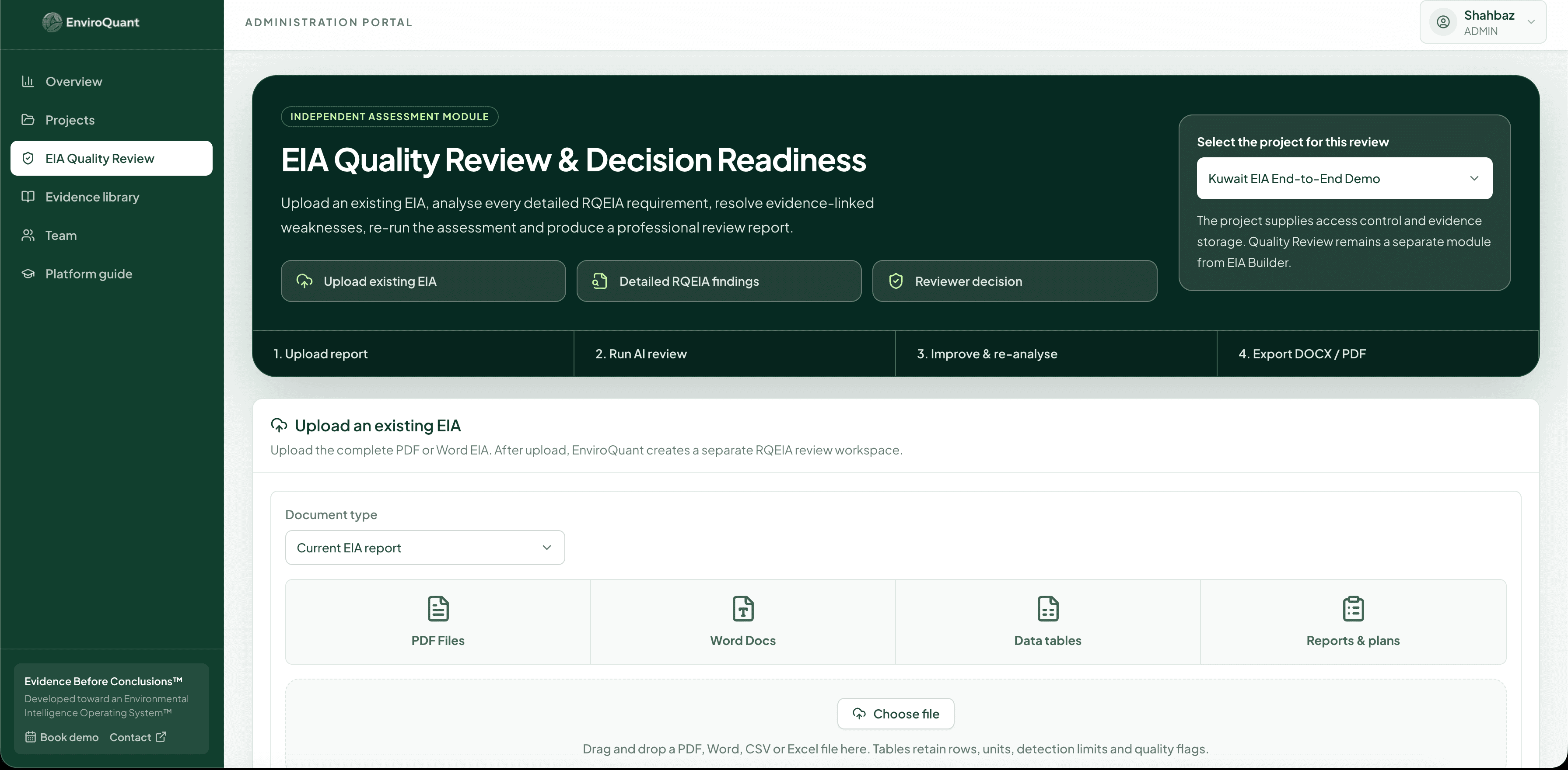 Independent Quality Review shown with fictional Kuwait demonstration data